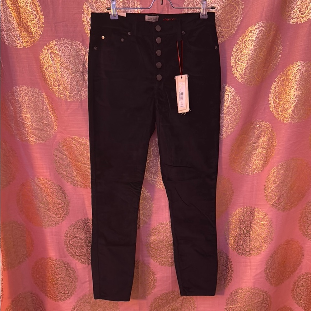 Alice + Olivia High Rise Velvet Women's Black Jeans with exposed buttons